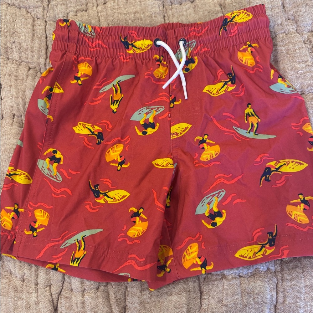 Red Surfing Print Swim Shorts